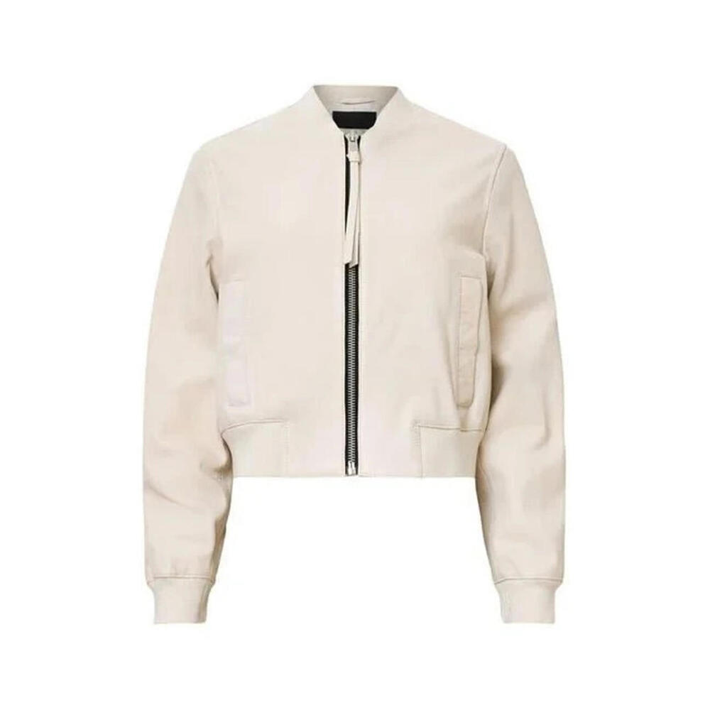 All Saints Cropped Cream Bomber Jacket - Women's Zip Front